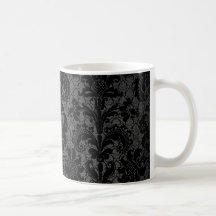 faux lace black grey damask pattern mug