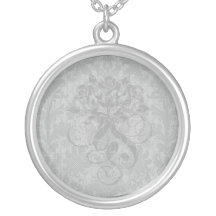 faux lace black grey damask pattern necklace