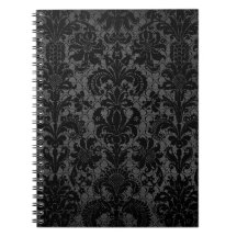 faux lace black grey damask pattern spiral notebook