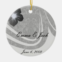 faux lace black grey damask pattern christmas tree ornaments