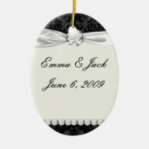 faux lace black grey damask pattern christmas tree ornament