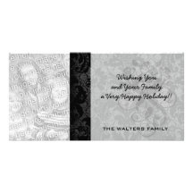 faux lace black grey damask pattern personalized photo card