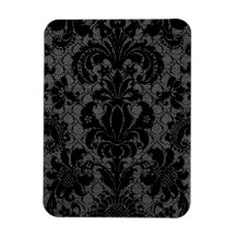 faux lace black grey damask pattern rectangle magnets