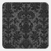 faux lace black grey damask pattern square sticker