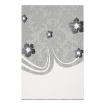 faux lace black grey damask pattern stationery