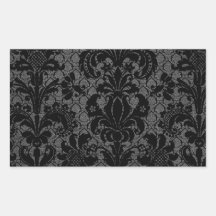 faux lace black grey damask pattern rectangular stickers