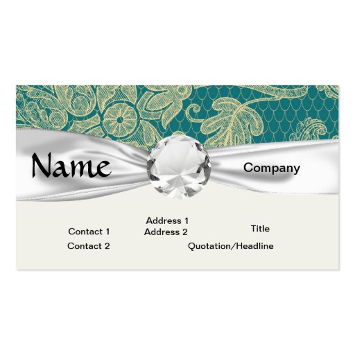 faux lace teal and cream floral damask pattern business card template