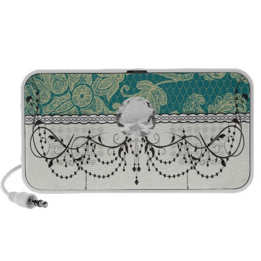faux lace teal and cream floral damask pattern travel speaker