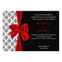 FAUX ribbon red damask wedding invitation