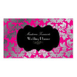 Faux silver baroque damask/DIY colours pink+black Business Cards