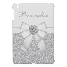 Faux Silver Glitter & Diamond Flower Personalised