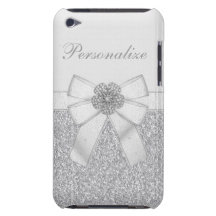Faux Silver Glitter & Diamond Flower Personalised iPod Touch Cover