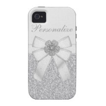 Faux Silver Glitter & Diamond Flower Personalised Case-Mate iPhone 4 Cover