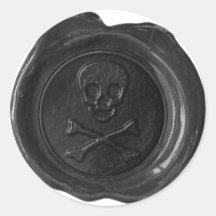 Faux Wax Seal - Black Skull & Crossbones - Round Stickers