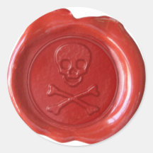 Faux Wax Seal - Red Skull & Crossbones - Round Sticker