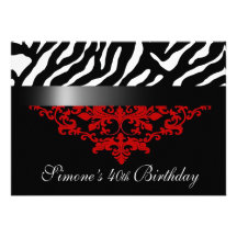 Favoloso Zebra Damask 40th Birthday Party Personalized Invitations