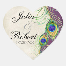 Favour Gift Sticker - Peacock Feathers Wedding Sea