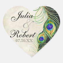 Favour Gift Sticker - Peacock Feathers Wedding Sea