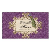 Favour Gift Tags, Purple Vintage Peacock & Etching Business Card