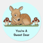 Fawn Deer Art Cartoon Drawing Mushrooms Nature Round Sticker