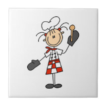 Female Chef With Mitts and Wooden Spoon Ceramic Tile