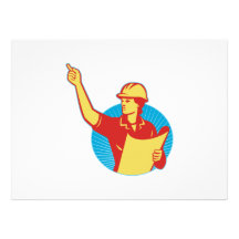 Female Engineer Construction Worker Pointing Retro Invitations