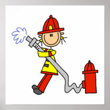 Female Firefighter With Hose T-shirts and Gifts Posters