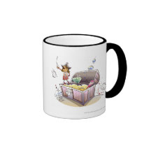 Female pirate standing on a treasure chest coffee mugs