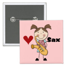 Female Saxophone Player Tshirts and Gifts Button