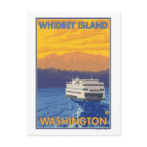 Ferry and Mountains - Whidbey Island, Washington Post Card