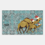 Festive Bronze Camels Blue Gift Sticker