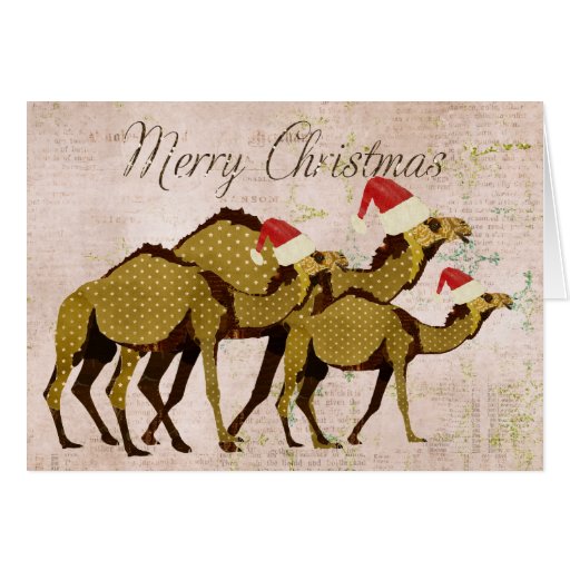 Festive Bronze Camels Merry Christmas Card