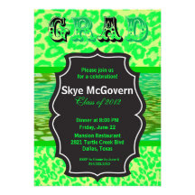 Festive Green Leopard GRAD Party Invitation