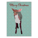 Festive Pink Fawn Turqoise Christmas Card
