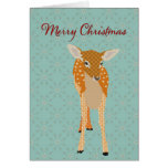 Festive Red Fawn Turqoise Christmas Card