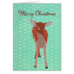 Festive Red Fawn Turqoise Christmas Card