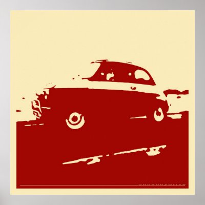 Fiat 500 classic Dark red on cream poster by uncannydrive