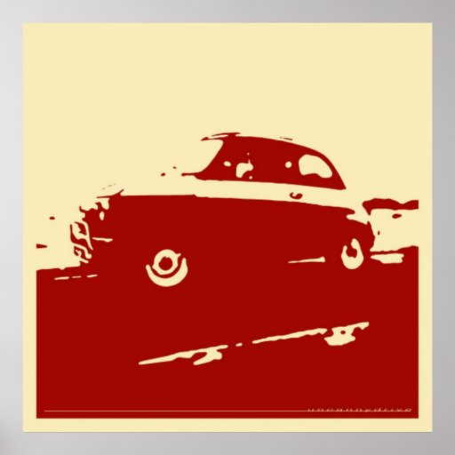 Fiat 500 classic - Dark red on cream poster