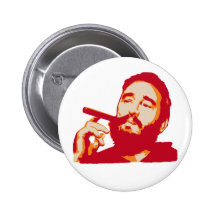 Fidel Castro with Cigar Portrait Button