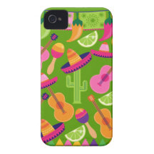Fiesta Party Sombrero Cactus Limes Peppers Maracas Case-Mate iPhone 4 Cases
