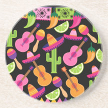 Fiesta Party Sombrero Cactus Limes Peppers Maracas Beverage Coasters