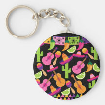 Fiesta Party Sombrero Cactus Limes Peppers Maracas Keychain