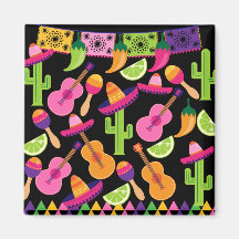 Fiesta Party Sombrero Cactus Limes Peppers Maracas Refrigerator Magnet