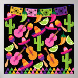 Fiesta Party Sombrero Cactus Limes Peppers Maracas Posters