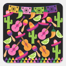 Fiesta Party Sombrero Cactus Limes Peppers Maracas Square Stickers