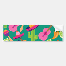 Fiesta Party Sombrero Limes Guitar Maraca Saguaro Bumper Sticker