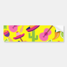 Fiesta Party Sombrero Limes Guitar Maraca Saguaro Bumper Sticker