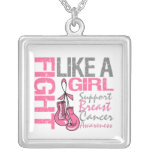 Fight Like A Girl Boxing Ribbon Breast Cancer Necklaces