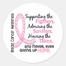 Fighters Survivors Taken 4 Breast Cancer Round Stickers