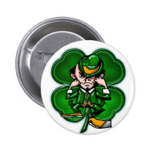 Fighting 4 Leaf Leprechan Button